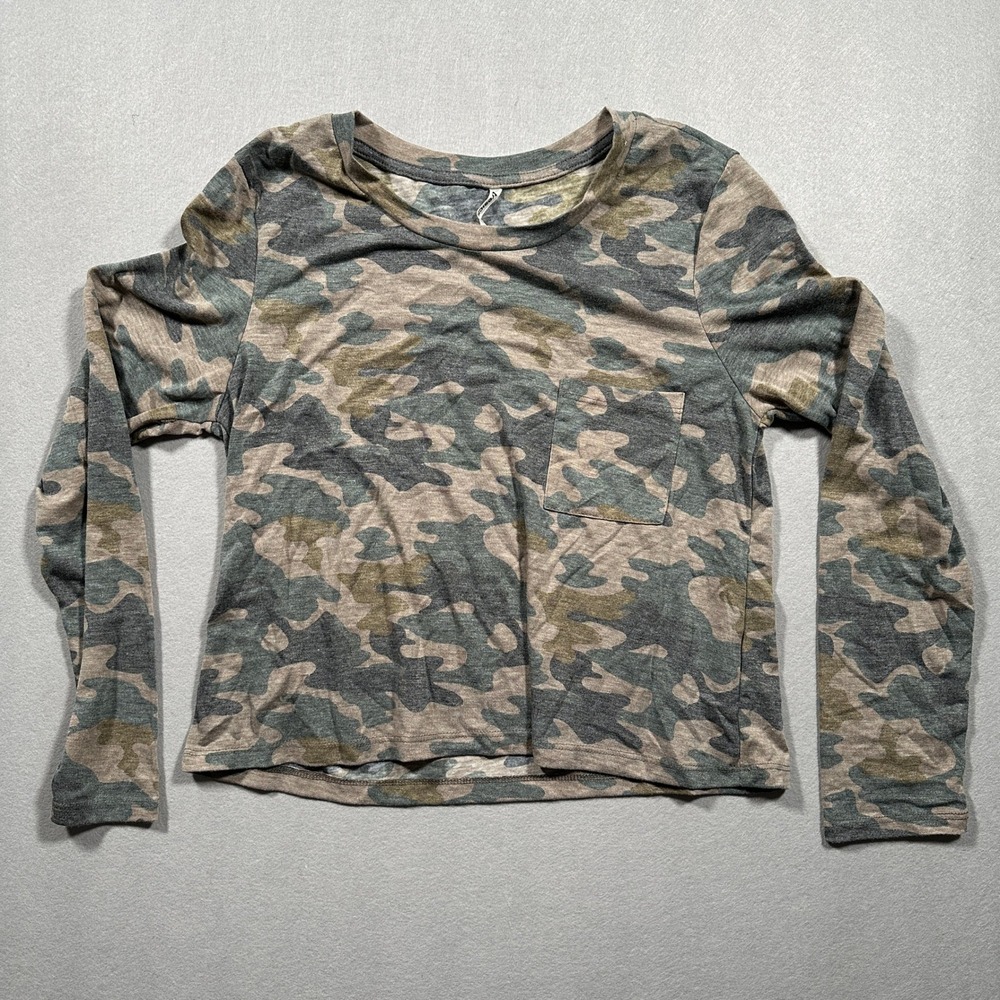 Tresics Womens Camo Long‎ Sleeve Pocket Tee Shirt Large Green Camouflage Casual